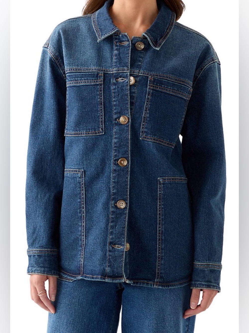 #z135 Wonderly Dark Vintage Wash Blue Denim Jean Shacket Jacket Pockets Buttons